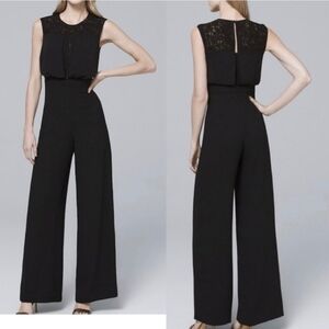 New WHBM Black Lace Jumpsuit With Inset Bodice White House Black Market size 8
